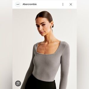 NWT!!! Abercrombie & Fitch Long-Sleeve Ottoman Squareneck Bodysuit, Sz Large